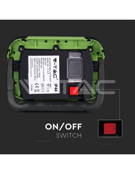 V-TAC PRO VT-10-R Samsung 10W LED Chip Battery Pack avec chargeur USB, IP44