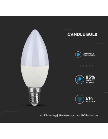 V-TAC PRO VT-293D LED Dimmable E14 Samsung Chip 5.5W Candle Bulb
