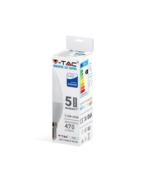 V-TAC PRO VT-226 LED Bulb E14 5.5W Samsung Chip Candle