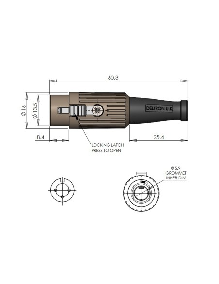 3-polige afgeschermde Din-stekker met klembevestiging - Deltron Components