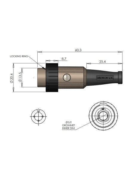 Fiche Din blindée à 3 broches avec raccord à vis - Deltron Components
