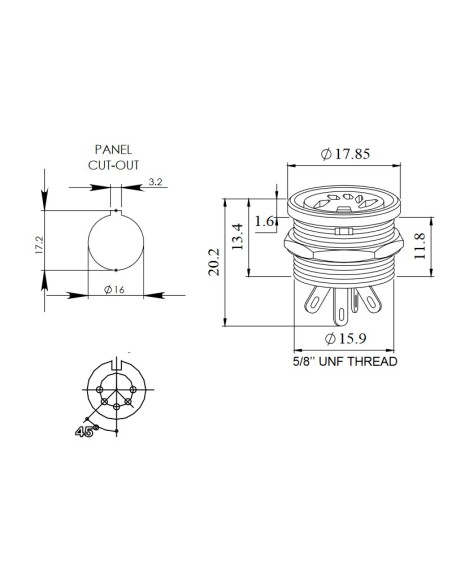 5-polige afgeschermde Din-contactdoos voor paneelmontage met bevestigingsclip - Deltron Components