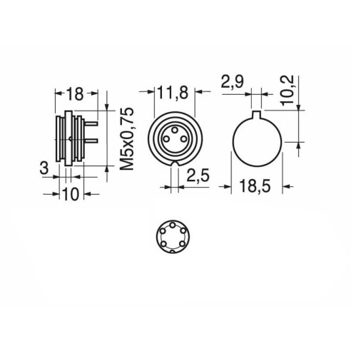 5-pin shielded panel Din socket with...