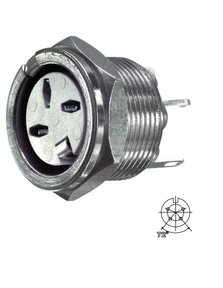 4-pin panel-mounted shielded Din socket with retaining clip - Deltron Components