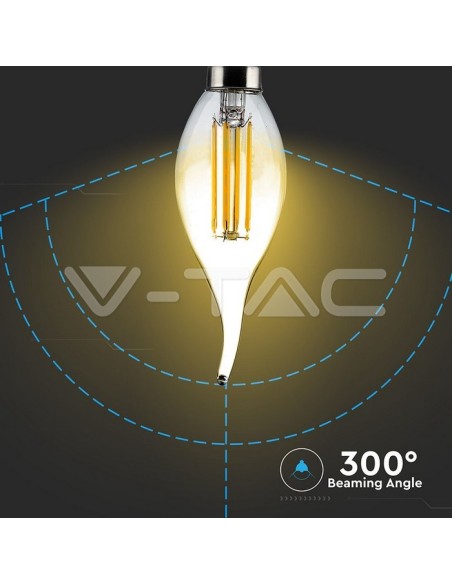 V-TAC VT-1949 7114 LED Bulb E14 4W Filament Flame Candle Glass Amber 2200K