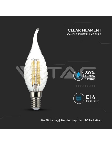 V-TAC VT-1995 LED-lamp E14 4W vlam gloeidraad kaars