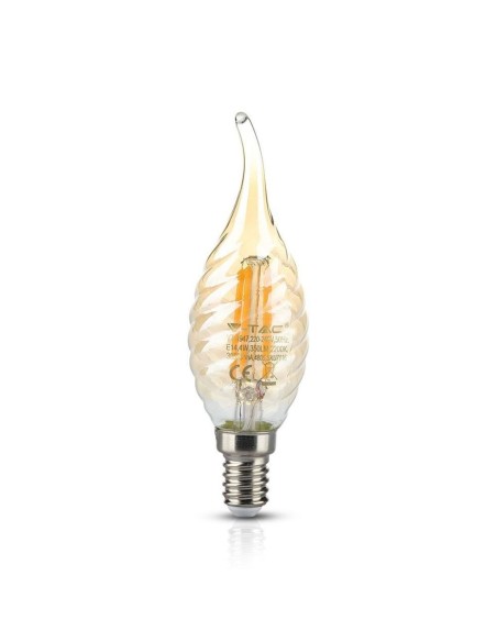 V-TAC VT-1947 7116 LED Bulb E14 4W Twisted Flame Filament Glass Bulb Amber 2700K