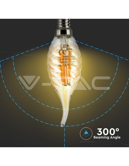 V-TAC VT-1947 7116 LED Bulb E14 4W Twisted Flame Filament Glass Bulb Amber 2700K