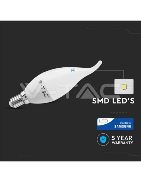 V-TAC PRO VT-258 Lampadina LED Chip Samsung E14 5,5W Candela a Fiamma