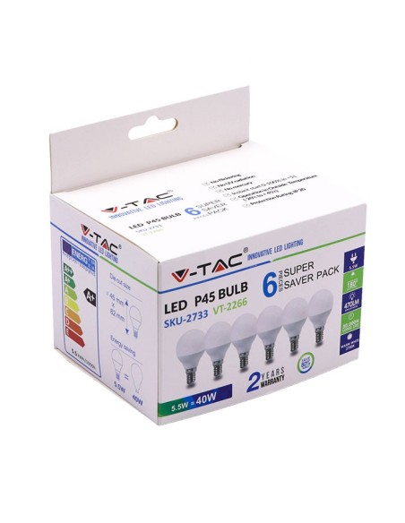 V-TAC VT-2266 Box 6 Lampadine LED E14 5,5W P45