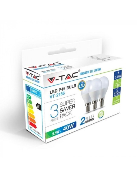 V-TAC VT-2156 Boîte 3 ampoules LED E14 5.5W P45