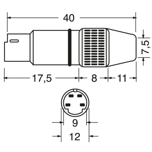Fiche métallique Mini-Din à 4 broches