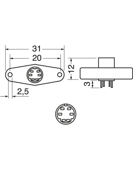 6-pin panel-mounted Mini-Din socket