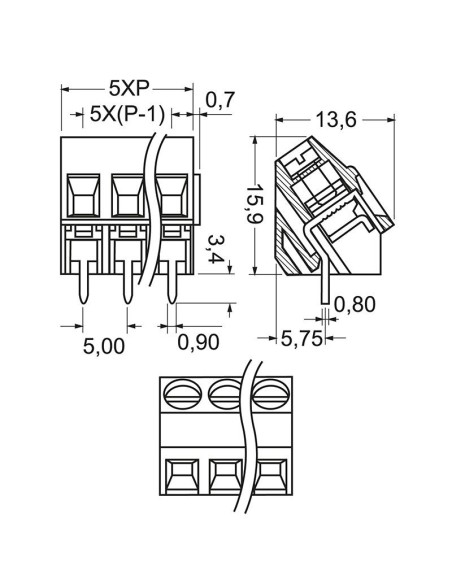 Rijgklem, 35° gebogen, 2-polig, 5mm spoed, voor printplaten