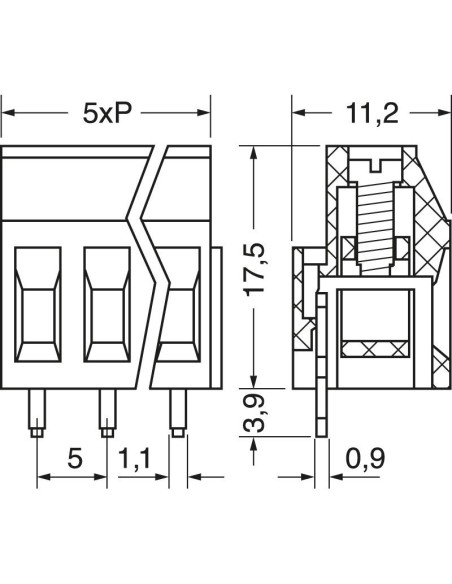 3-polige 5mm-pitch rijgklem voor printplaten