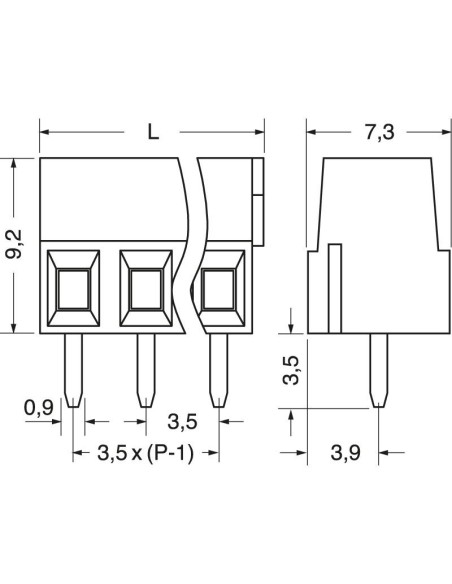 Terminal de carro de 2 polos con paso de 3,5 mm para placa de circuito impreso