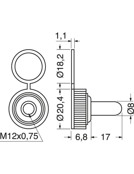 Black cap for lever switches with M12 thread
