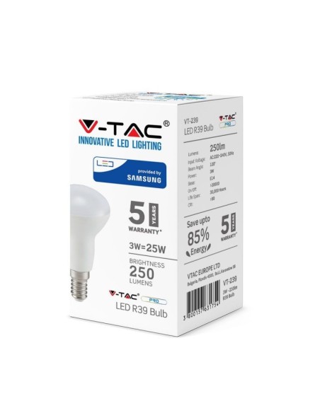 V-TAC PRO VT-239 Ampoule à puce LED Samsung E14 3W R39