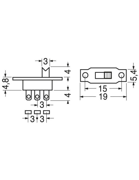 Deviatore a slitta SPDT ON-ON da pannello, 30Vdc 0,3A - Lup Fung SSD-12F15-G4-NS