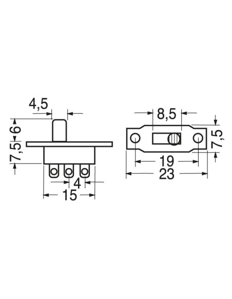 DPDT-Schiebeschalter ON-ON Schalttafelmontage, 30Vdc 0,3A - Lup Fung SSD-22F25-G6-NS