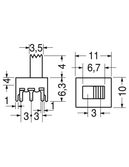 Interruptor deslizante DPDT ON-ON para PCB, 30Vdc 0.3A - Lup Fung SSG-22F05-G4-NS