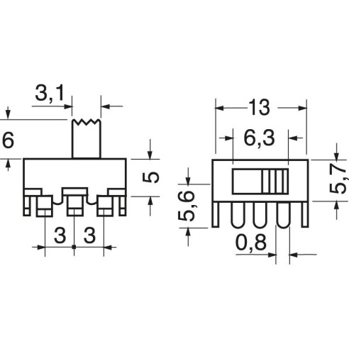 Slide switch SPDT ON-ON 90° for PCB,...