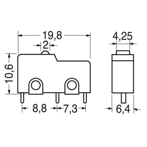 Limit switch, PCB terminals, 125V 3A
