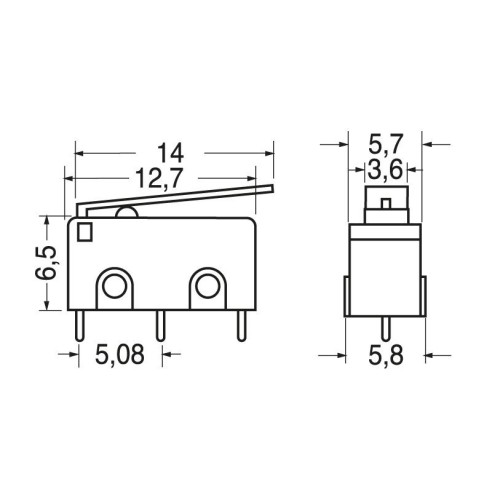 Deviatore finecorsa con leva 14mm,...