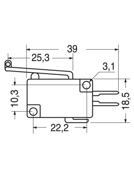 Interrupteur de fin de course avec levier 25.3mm avec rouleau, bornes faston 4.8mm, 250V 5A
