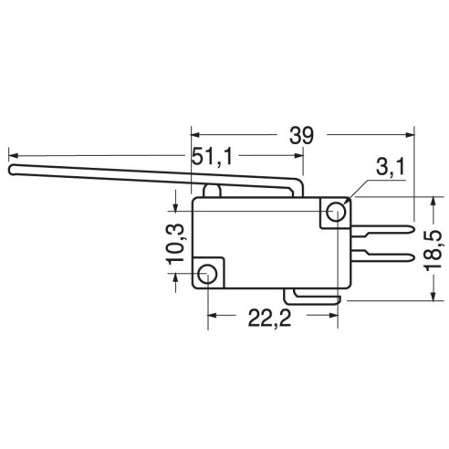 Limit switch with lever 51.1mm, 4.8mm...