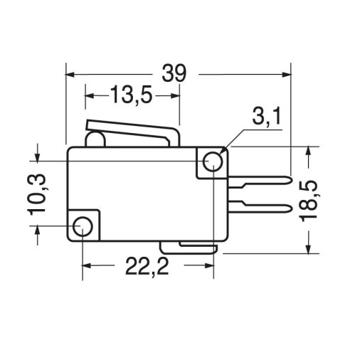 Limit switch with lever 13.5mm, 4.8mm...