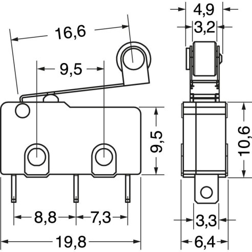Eindschakelaar met hendel 16.6mm met...