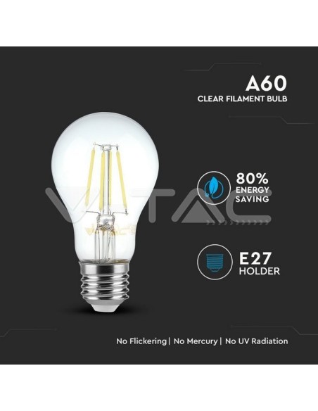 V-TAC VT-1885 LED Gloeilamp E27 4W A60 Filament
