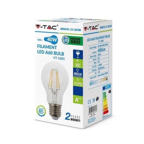 V-TAC VT-1885 LED Gloeilamp E27 4W...