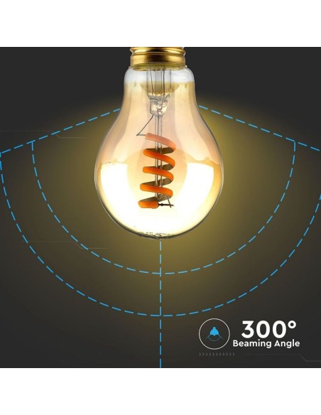 V-TAC VT-2154 7335 Lampadina LED E27 4W A60 Filamento a Spirale Ambrato 2200K