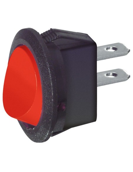 Interrupteur à bascule unipolaire SPST ON-OFF avec bouton rouge et bornes faston 4,8mm, trou de montage Ø20mm, 250V 6,5A