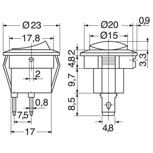 SPST single-pole rocker switch ON-OFF...