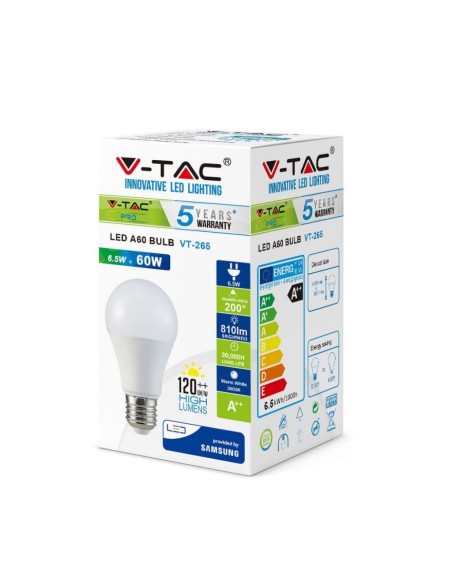 V-TAC PRO VT-265 LED Bulb with Samsung Chip E27 6.5W A+ A60