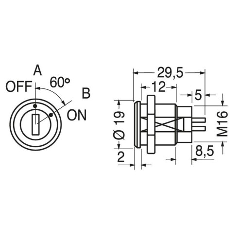 Single-pole 2-position key switch,...
