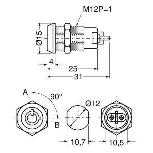 Single-pole 2-position key switch,...