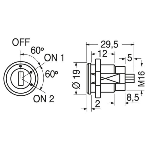 3-position single-pole key switch,...