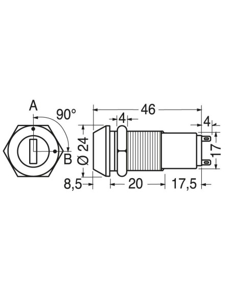 Single-pole 2-position key switch, mounting hole Ø19mm, 250V 2A - JTIC S246-2