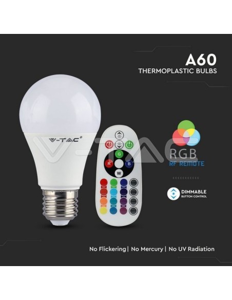 V-TAC VT-2229 LED Bulb E27 9W A60 with Remote Control RGB