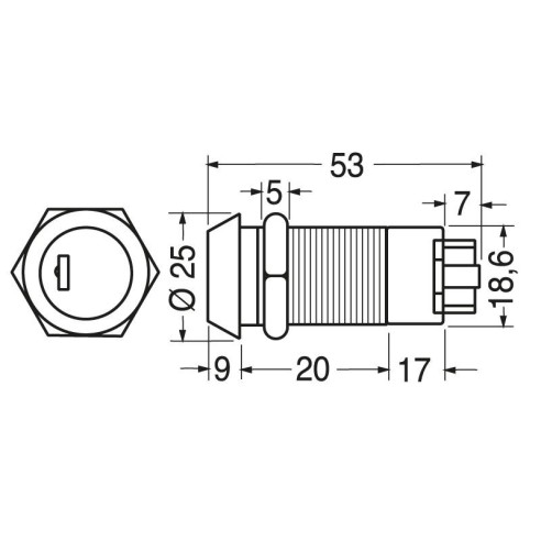 Single-pole 2-position key switch,...
