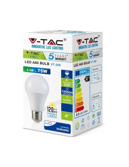 V-TAC PRO VT-285 Samsung LED Chip Lamp E27 8.5W A + A60