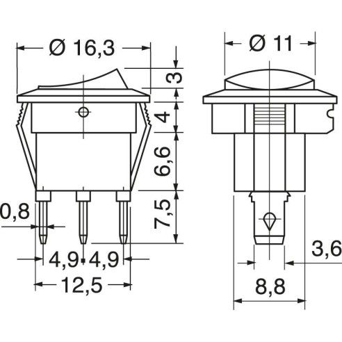 SPST single-pole rocker switch ON-OFF...