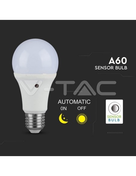 V-TAC VT-2016 Lampadina LED E27 9W A60 con Sensore Crepuscolare