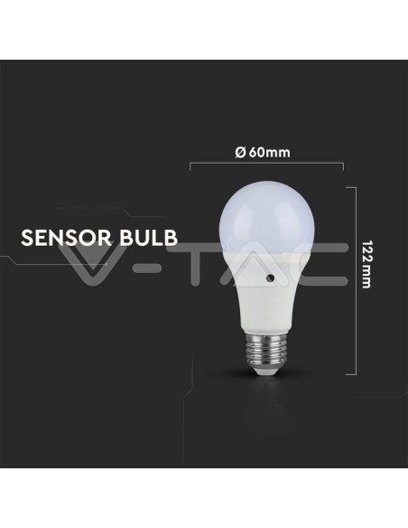 V-TAC VT-2016 LED Bulb E27 9W A60 with Twilight Sensor