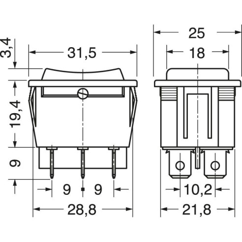 Two-pole rocker switch DPDT...
