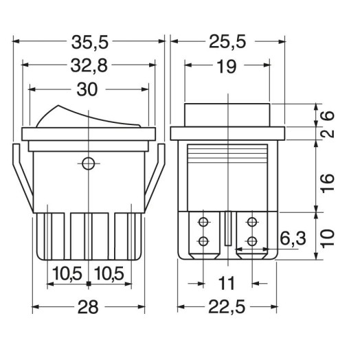 DPDT two-pole rocker switch ON-ON...